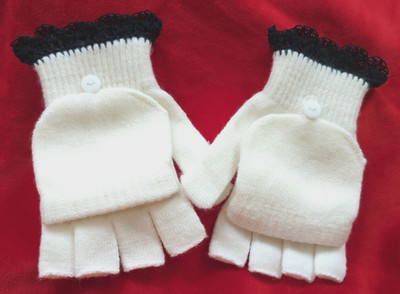 Women Sz S / Girls Sz L Knit Convertible Gloves Mittens FoldOver Crocheted Wrist
