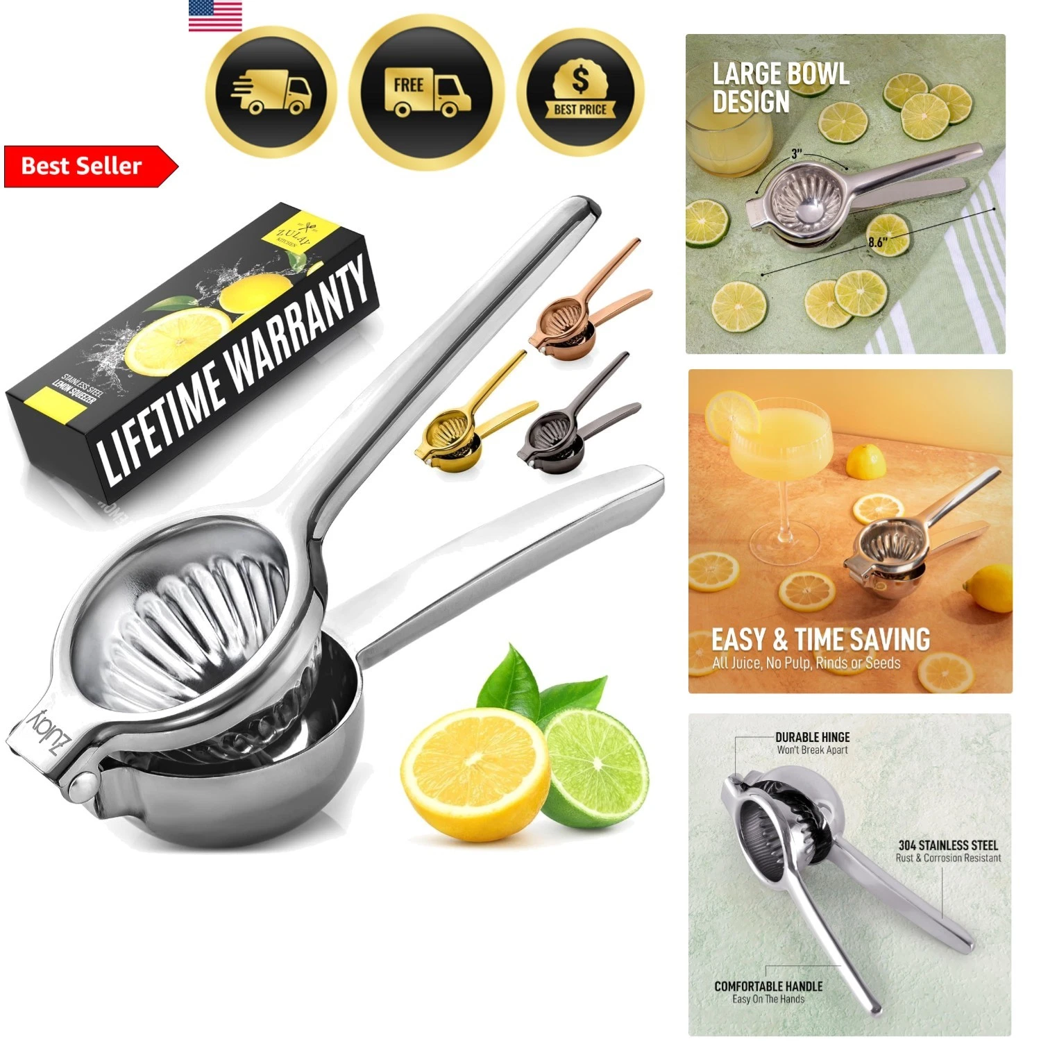 Lemon Squeezer Citrus Juicer Stainless Steel Manual Lime & Lemon Press