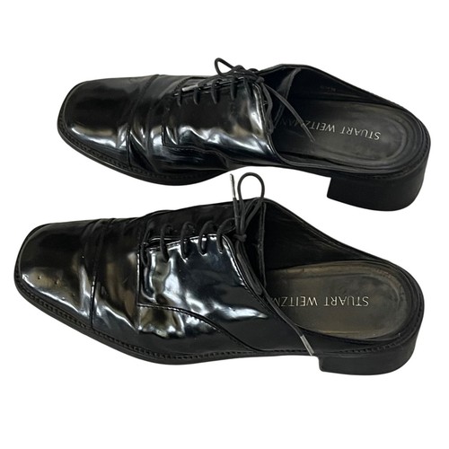 Stuart Weitzman nero vernice stringato tacco a mulo punta quadrata donna 8,5 - Foto 12 di 14