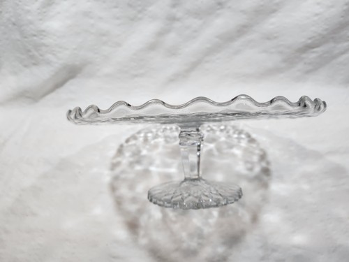 Vintage Indiana Glass Clear Horsemint Footed Pedestal Cake Plate Stand - 9-5/8” - Picture 7 of 16