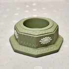 1972 Wedgwood Sage Green Jasperware Candle Holder, Octagonal Daisy Tealight Cand