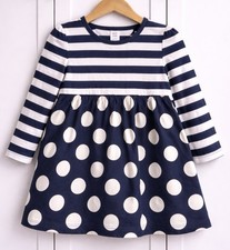 Baby girls long sleeve Navy & white polka dot dress Mini club 12-18 months