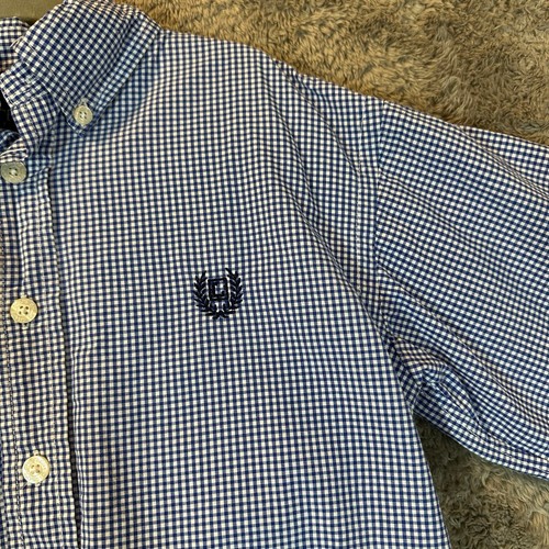 Chaps Short Sleeve Blue White Gingham Check Button Down Shirt S Small 8 Boys - Picture 5 of 5