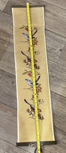Vintage Needlepoint Bell Pull, Birds, Flowers & Brass Hardware - Picture 12 of 15