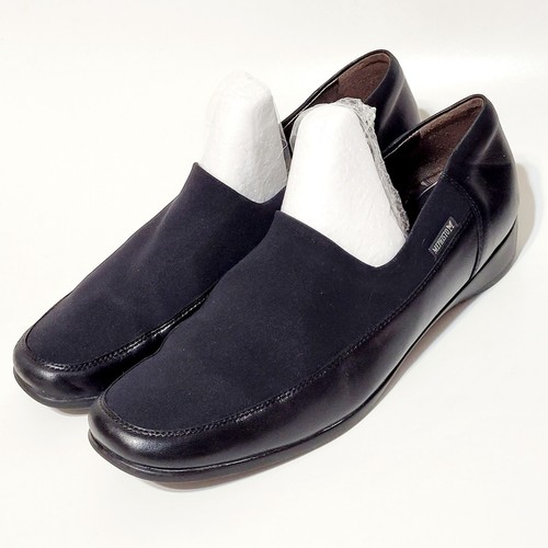 Mephisto Loafers Comfort Shoes Wedge Heel Black Leather Stretch Fabric Wms 10US - Picture 3 of 23