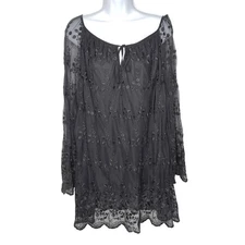 AGB Woman Blouse Sz 3XL Black Lace Mesh Tunic Top Long Sleeve Lined Whimsigoth