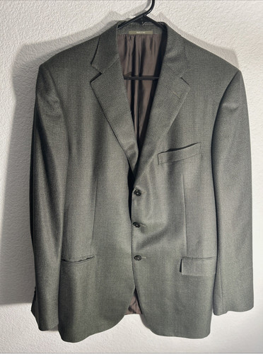 Ermenegildo Zegna Trofeo Silk Wool 54L Green Brown Houndstooth Sport Coat