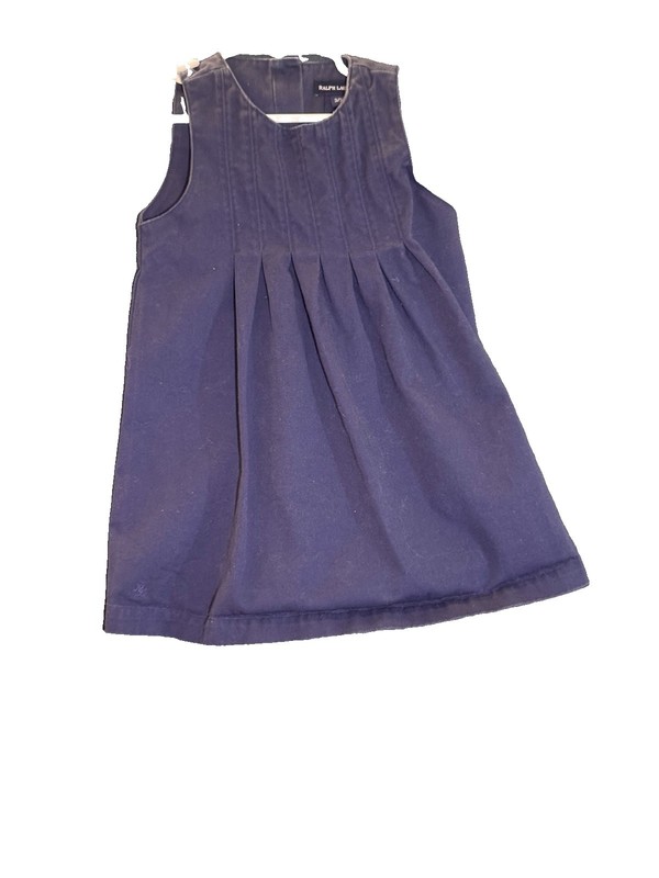 Ralph Lauren Girls 3T Blue Sleeveless A-Line Pleated Button-Back Dress