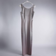 Tahari Satin Maxi Dress Silver Gray Sleeveless Formal Evening Gown Size 2