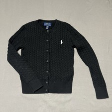 Polo Ralph Lauren Girls Size 7 S/P Black Cable Knit Cardigan Sweater