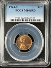 1944-S  1C RD Lincoln Wheat One Cent  PCGS MS66RD  80866525