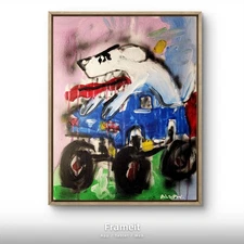 Original Art Dog Truck 14x11 Basquiat Style Graffiti Abstract Art Painting