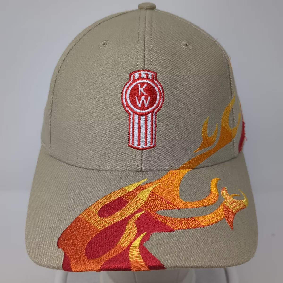 Kenworth Baseball Cap Beige Red OS Embroidered Flame Graphic
