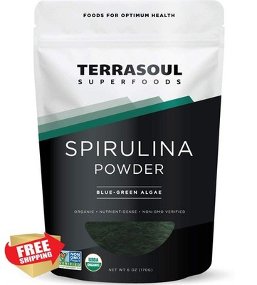 Terrasoul Organic Spirulina Powder 6 Oz Vegan Protein Green Superfood Boost