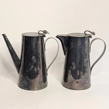 Asprey & Co London Silverplate Coffee & Hot Water Pots Pair, Wood Finials, 8"