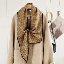 fashion 60% Cashmere 40% Silk Long Scarf, Double Sided Two Color Ribbon Print