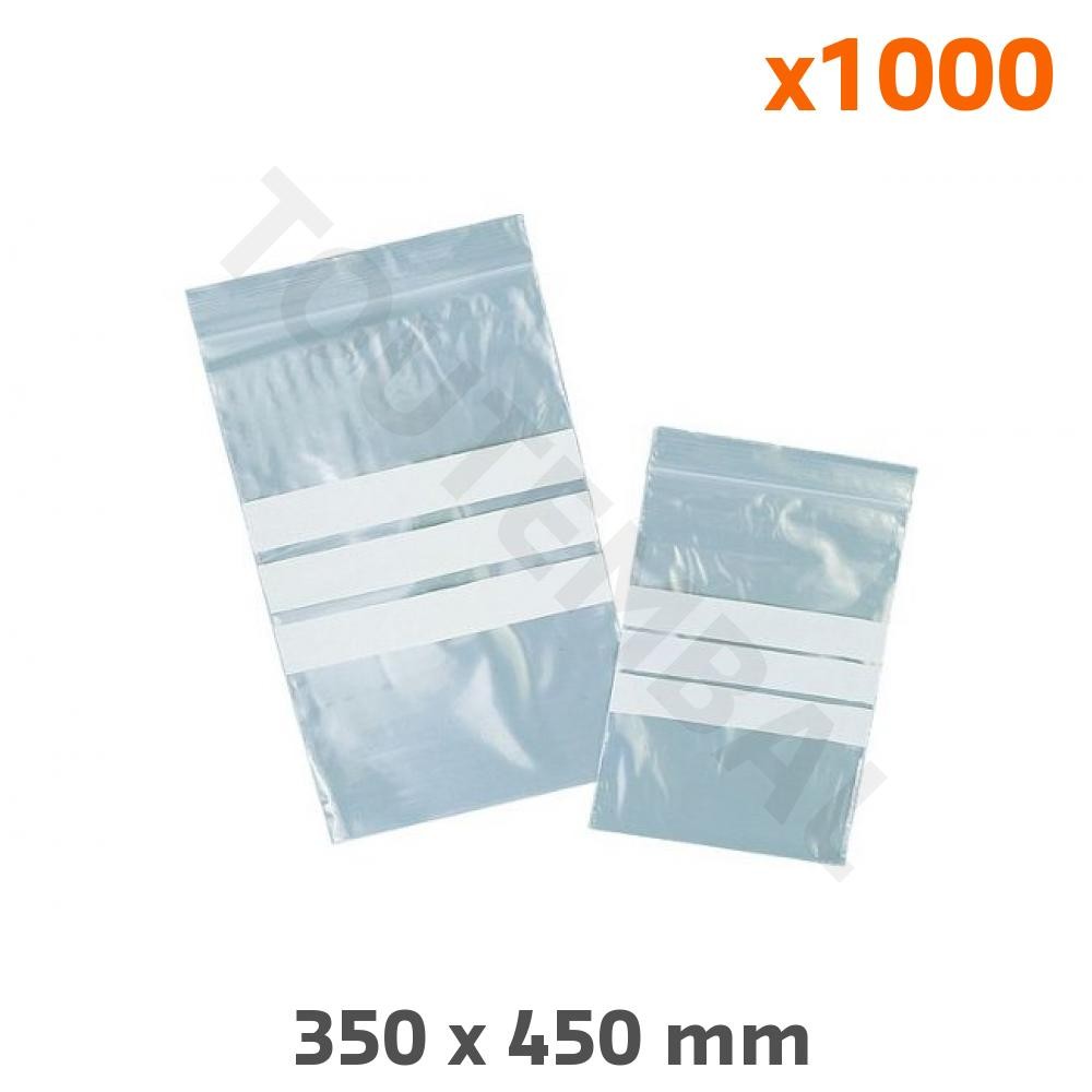 Sachet zip avec bandes d'écriture 350x450 grand format transparent