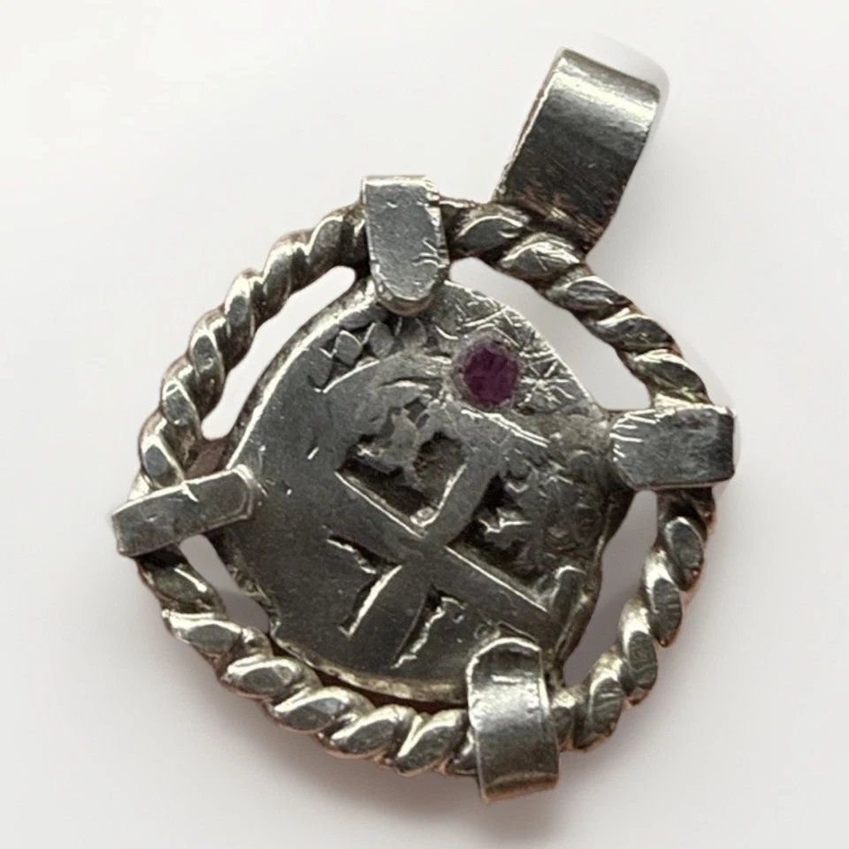 Auténtica Moneda Cob Naufragio Plata 1 Real Era Colonial Española en Bisel Personalizado Foto 3 de 4