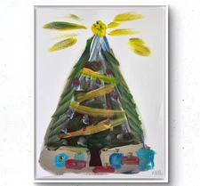 Fancy Trimmed Christmas Tree Original Acrylic Painting 9X12 PAPER Signed