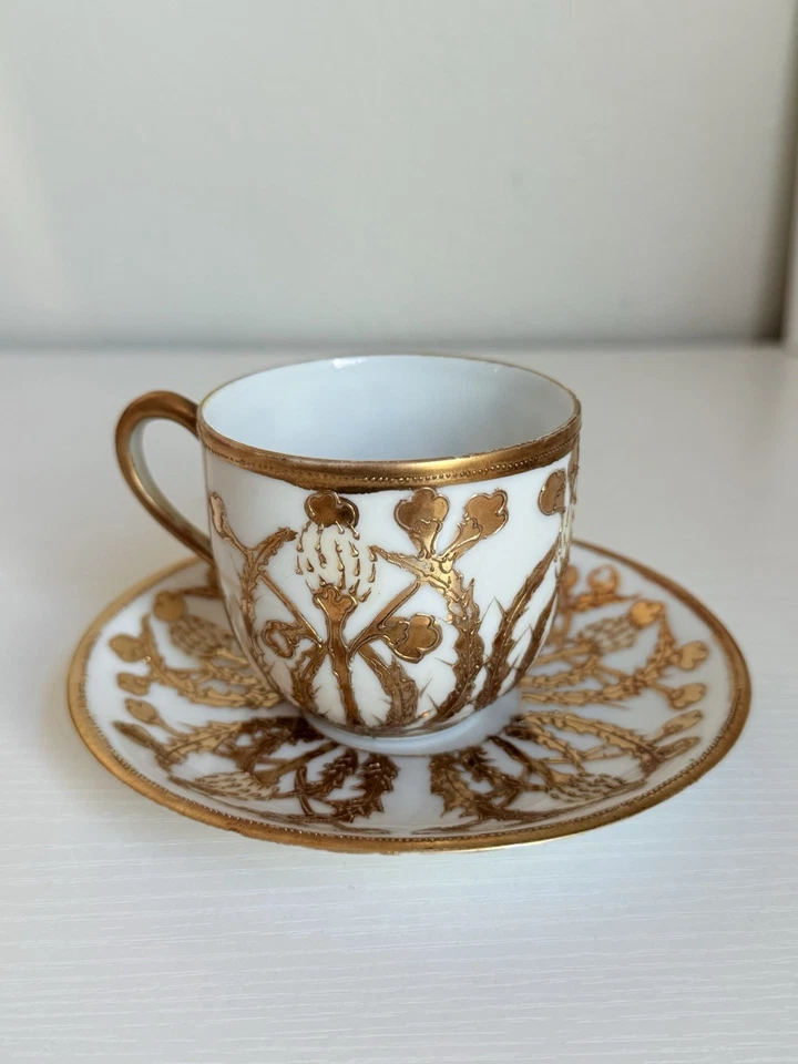 Rare Antique Nippon Morimura Gold Gilt Hand Painted Demitasse Teacup & Saucer - Image 4 of 4