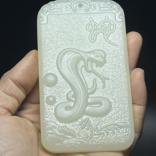 Ciondolo serpente zodiaco cinese intaglio giada antica naturale Cina collezione benedizione - Foto 2 di 7