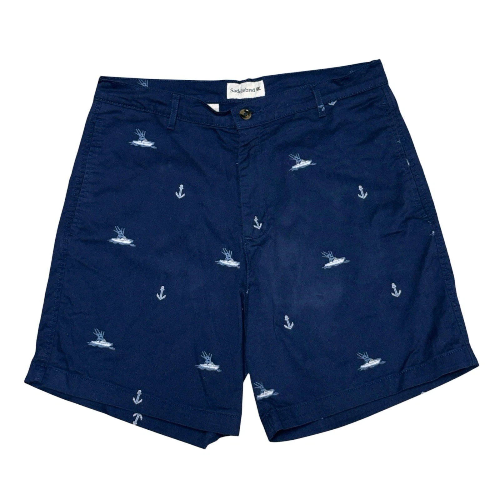 Saddlebred Mens Anchor Boat Print Shorts Size 34 Blue Nautical Stretch Chinos