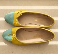 Chanel Vintage Ballet Flats Shoes Genuine Leather Ribbon Size 37 US Abt 7 Women