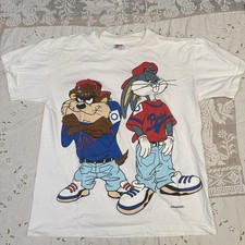 Vintage 1993 Looney Tunes Bugs Bunny Taz Baseball T Shirt Anvil USA Large