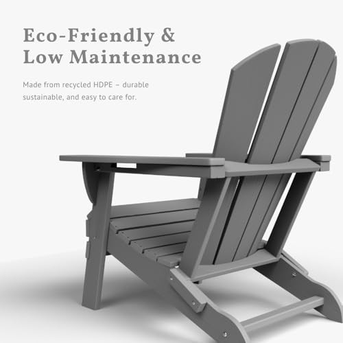 Folding Adirondack Chair with Cup Holders, HDPE Plastic Outdoor Chairs, - Picture 8 of 8