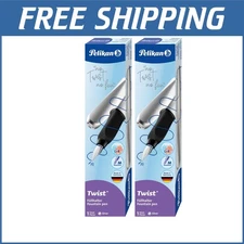 Pack of 2 Stylish Twist Fountain Pens with Medium Nib - Ergonomic Silver Design