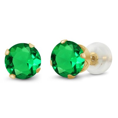 1.54 Cttw Simulated Emerald Stud Earrings for Women | 10K Yellow Gold |  6MM |