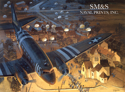 ''Ste-Mere-Eglise'' Tom Freeman Art - C-47 at Normandy,  D-Day, June 6th, 1944