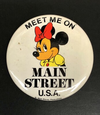 Rare Early 1980's Disney Cast Member Pinback Button Minnie Mouse Main St. USA