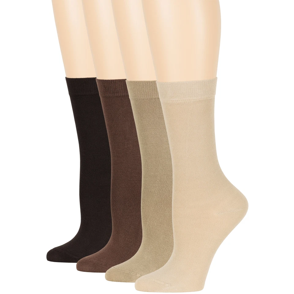 Womens Bamboo 4 Pack Solid Crew Socks L-M Black-Navy-Brown-Beige-Grey-White - Image 2 of 4