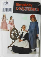 Simplicity 9708 Girls Colonial Pilgrim 19th Century Costume Sewing Pattern S-M-L