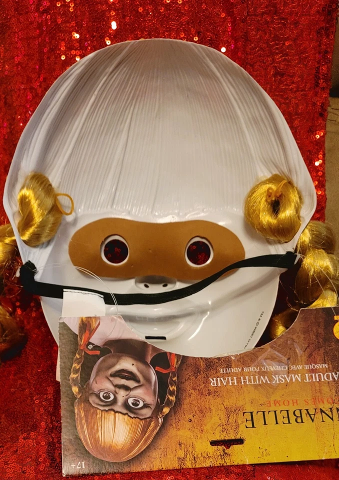 Hand Bedazzled Annabelle Comes Home Mask Bling Halloween Costume Pigtails DIY  - Image 3 of 3