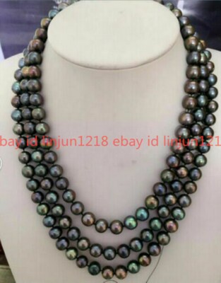 3strands AAA+ 8-9mm Tahitian Multicolor Pearl Beads Necklace 17'18''19''