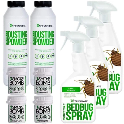 XTERMINATE Bed Bug Spray Fogger Killer Treatment Powder Kit 3 Bedroom Mattress Home Use