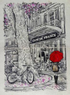 The Cafe At The Tree, Loui Jover, Wall Decor Art Print Poster  14'' x 11'' 1066
