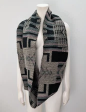 Women's Infinity Scarf Wide Aztec Southwest Print Black Beige