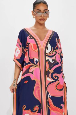 Ladies Bright Boho Holiday Beach Coverup  Long Loose Dress Kimono Kaftan  10 12