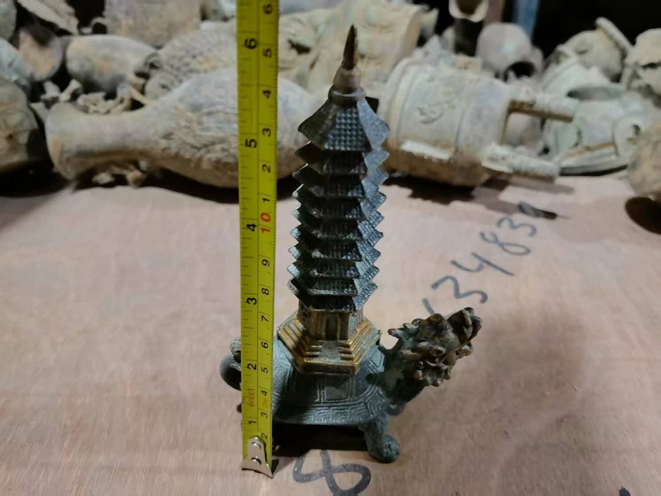 China Come From FOLK Collection Copper Gilded Dragon Turtle Towing Tower - Image 4 of 4