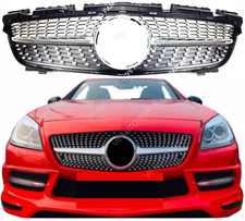 For Benz SLK-Class R172 SLK55 Grill SLK200 Diamond Front Radiator Grille 2011-16