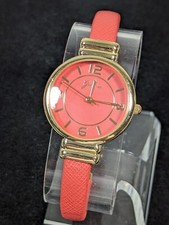 Womans Geneva Pink Dial Round Gold Tone Case Hinge Band Watch 6 Inch