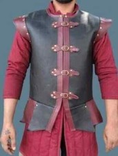 Leather Jerkin Red Black Medieval Leather Vest Leather Jacket Viking LARP armor