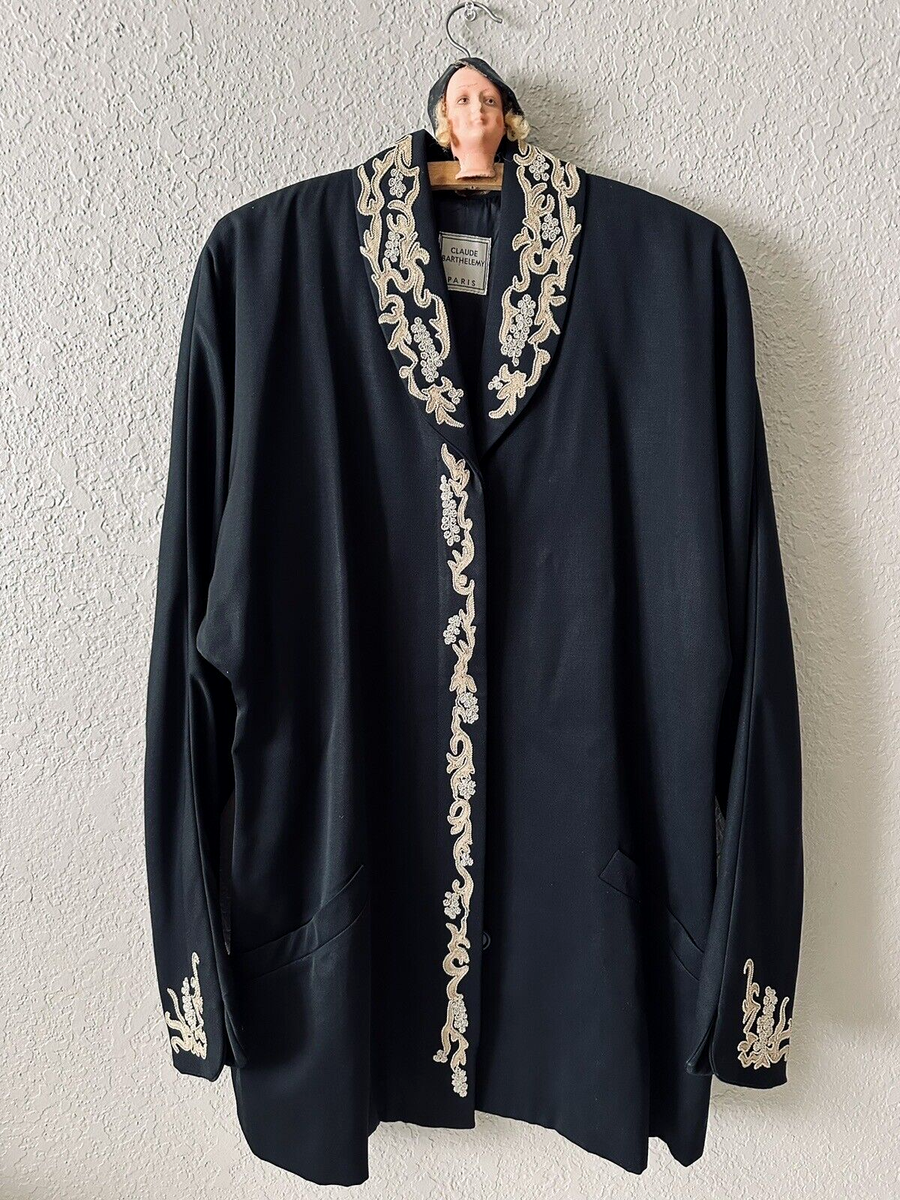 Vintage Claude Barthelemy Paris Black Wool Jacket Embroidered 