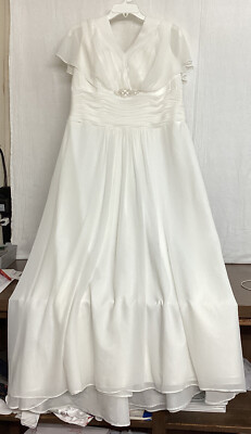 sachin and babi light blue dress Flowy Flutter Sleeve Chiffon Wedding Dress with Keyhole Back, Romantic Beach Bridal Gown, V- Neck main image 1