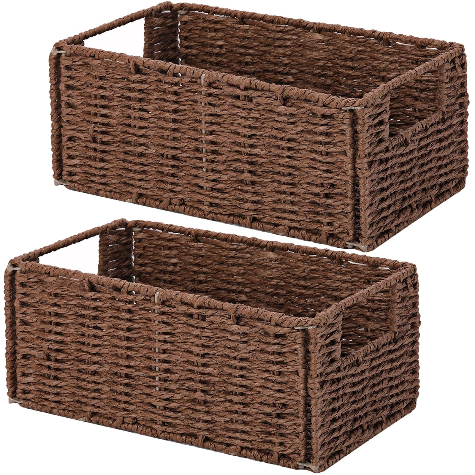 Wicker Storage Basket Set of 2 Hand-Woven Paper Rope Small Baskets