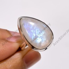 Blue Moonstone Ring 925 Sterling Silver Statement Ring Birthday Gift for Her