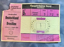 Vintage Soccer Ticket Press Pass Stub Germany Brazil Hamburg 1978 Zico Futbol